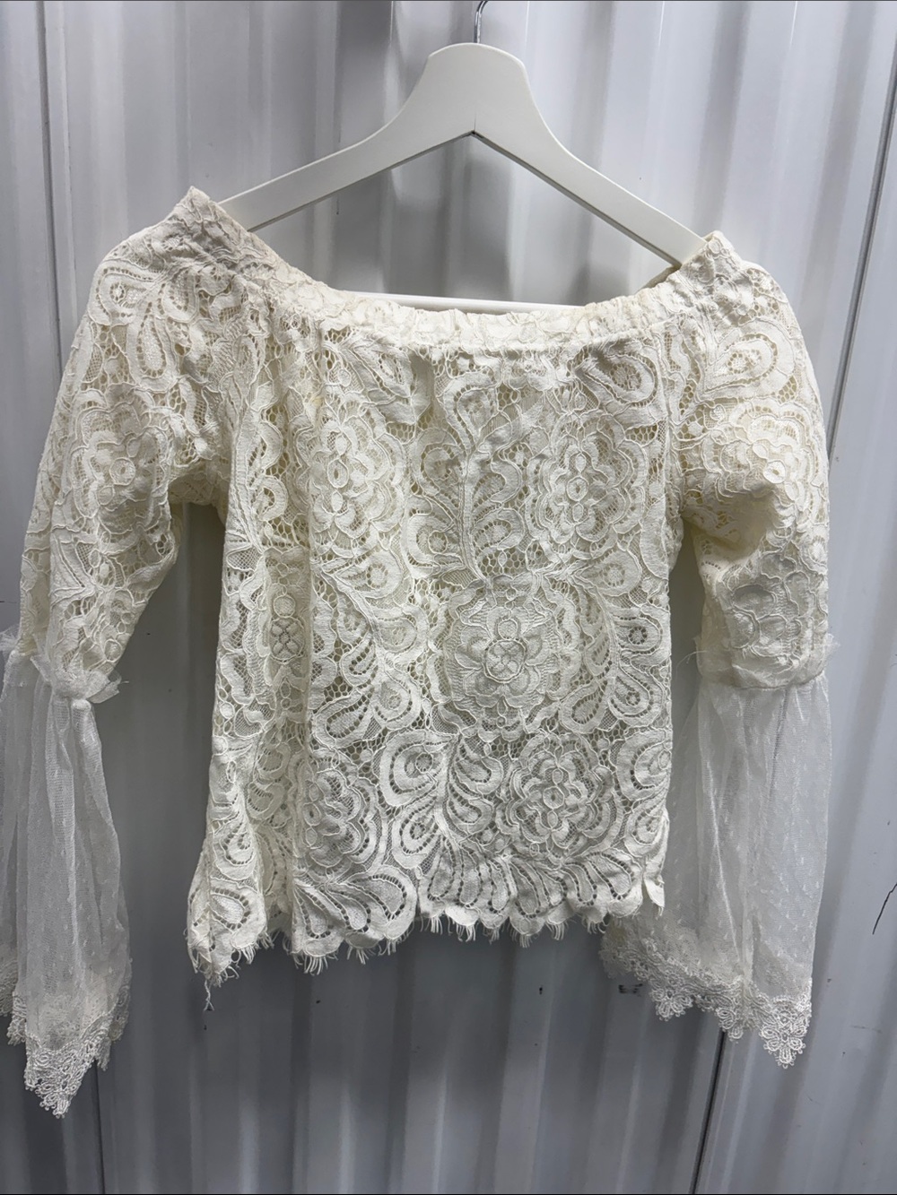 Off-Shoulder Lace Peasant Top - Ivory